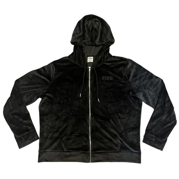 EUC Victoria’s Secret PINK Women’s Velour Hoodie in Black Size XL - Picture 5 of 6